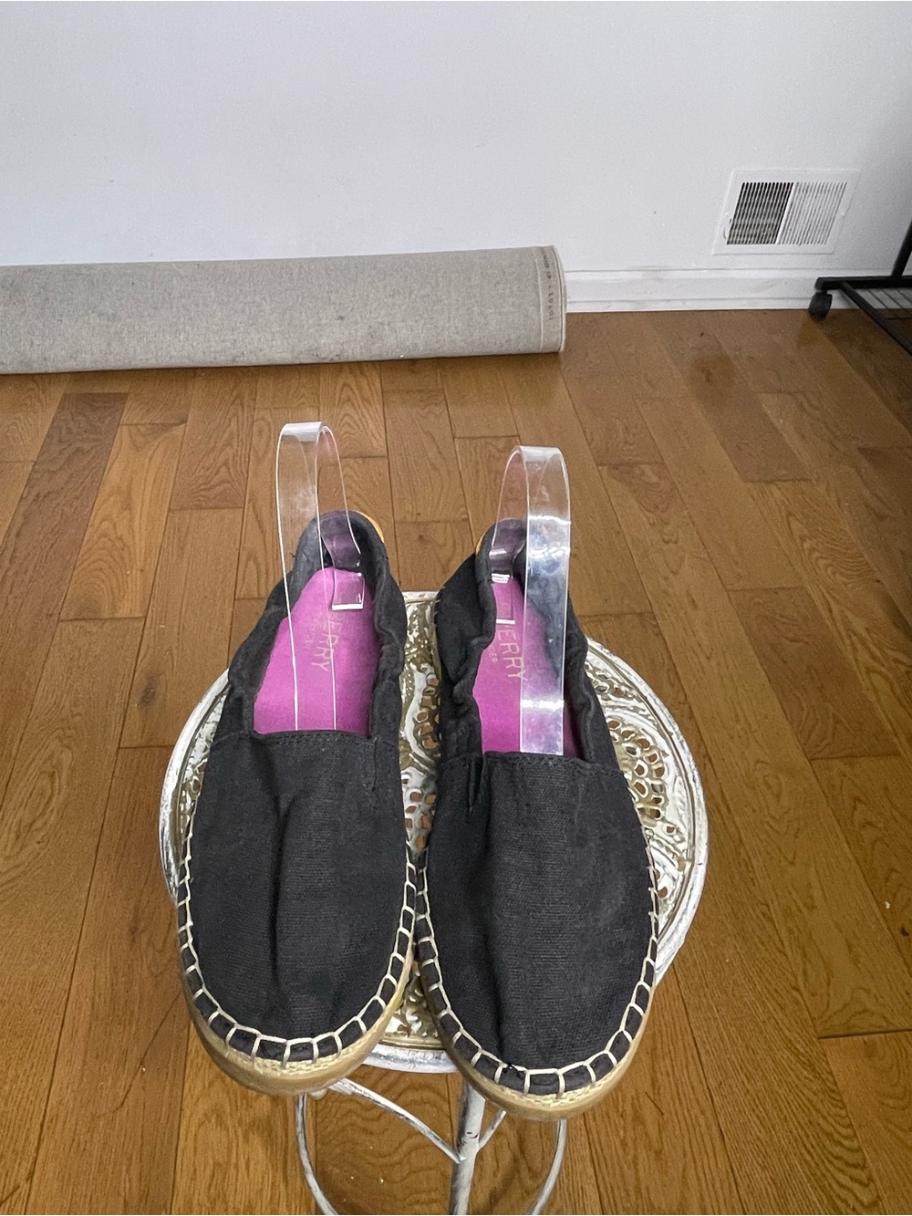 Sperry Black Espadrille Slip-Ons with Pink Insole